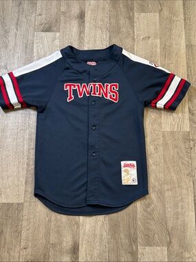 Stitches Navy 'TWINS' Kids Baseball Jersey with Red & White Trim Size Medium